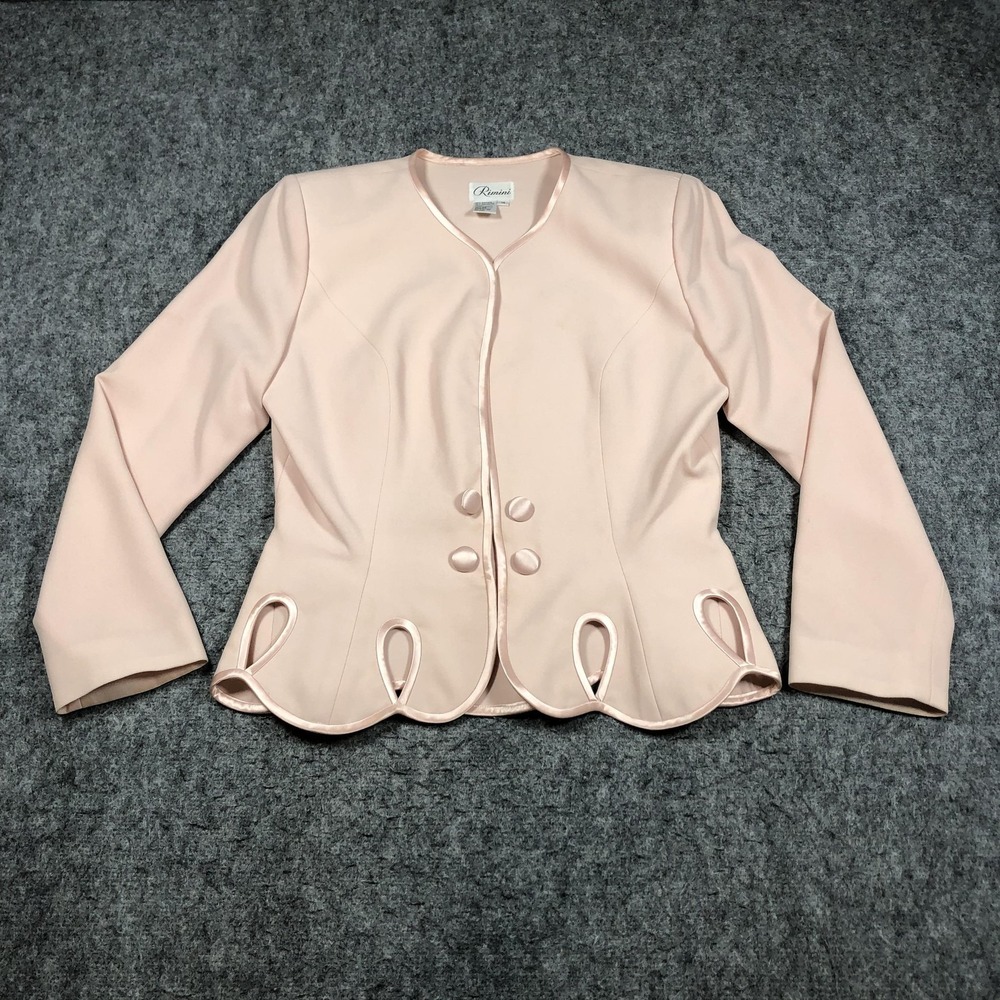 Vinatge Rimini Blazer Womens 14 Pink Satin‎ Trim Scallop Hem Dressy Jacket